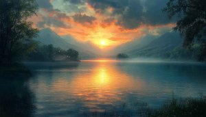 Scenic Lake Sunset 4K Desktop Background Free Mobile Wallpaper