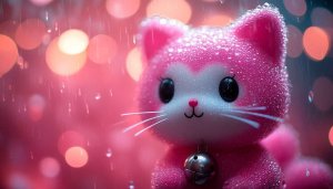 Pink Kawaii Cat Plushie Aesthetic Mobile Wallpaper Bokeh Background