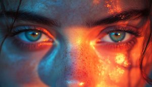 Eyes Close Up Wallpaper, Orange and Blue Aesthetic Background 4K
