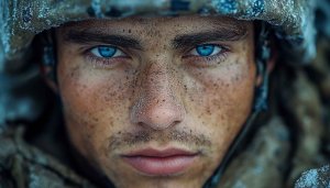 Intense Blue Eyes Soldier Portrait 4K Desktop Mobile Background