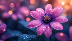 Aesthetic Purple Flower Wallpaper, Dew Drops Floral Background, Mobile Wallpaper