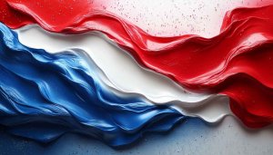 Patriotic Fluid Art 4K Desktop Background - Red, White, and Blue