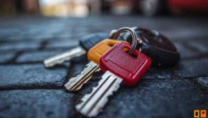 Close up Keys Ring on Pavement Mobile Background Wallpaper