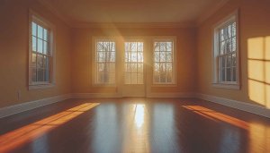 Sunlit Empty Room Windows 4K Desktop Background Interior Wallpaper