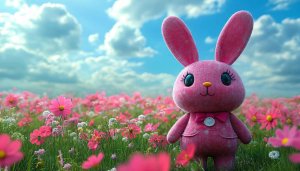 Pink Easter Bunny Field Mobile Wallpaper, Spring Flower Background