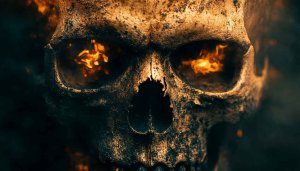 Burning Skull Wallpaper 4K: Fiery Eyes Desktop Dark Background