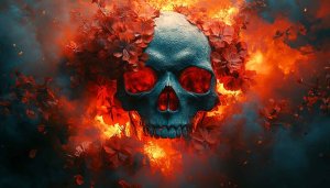 Floral Skull Background, Dark Fantasy Aesthetic Desktop Wallpaper, 4K