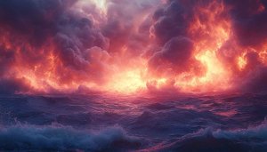 Fiery Ocean Sunset Waves 4K Desktop Mobile Background Wallpaper