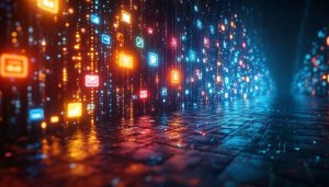 Abstract Neon Icons 4K Mobile Wallpaper, Glowing Technology Background