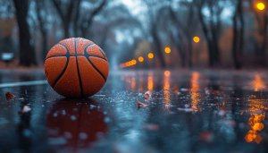 Basketball Rain 4K Wallpaper Wet Surface Rainy Day Desktop Background