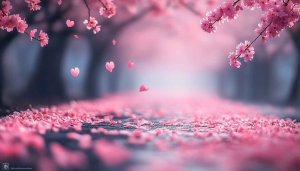 Romantic Pink Cherry Blossoms Mobile Wallpaper Love Hearts Background