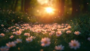 Field of Daisy Flowers Sunset Desktop Background Free Mobile Wallpaper