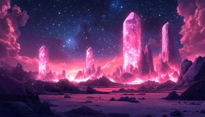 Pink Crystal Landscape 4K Desktop Background, Space Mobile Wallpaper