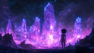 Purple Crystal Cave Woman Silhouette Fantasy Art Mobile Wallpaper