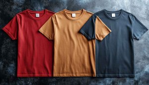 Crewneck T-Shirts: Red, Tan and Navy Blue Cotton Fabrics