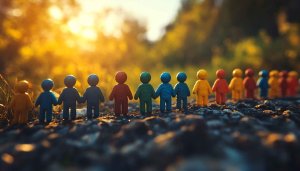 Colorful Clay People Holding Hands 4K Desktop Wallpaper Background