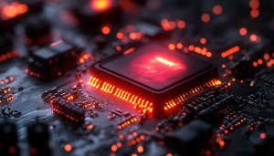 Red Illuminated Circuit Board 4K Wallpaper for Desktop Backgrounds