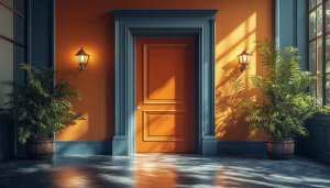 Orange Door Interior Design Aesthetic Room 4K Desktop Wallpaper