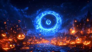 Spooky Halloween Night 4K Desktop Background with Jack-o'-Lanterns