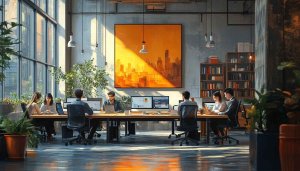 Modern Office Space Interior Design Wallpaper, Corporate Meeting Background