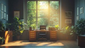 Serene Home Office Wallpaper, Green Nature View, 4K Desktop Background