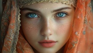 Blue Eyed Woman Wallpaper, Golden Headpiece Portrait, Free Mobile Background