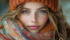 Blue Eyes Woman Autumn Portrait Mobile Wallpaper