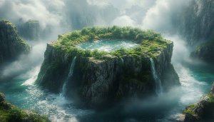 Fantasy Island Waterfall 4K Desktop Background Scenic Mobile Wallpaper