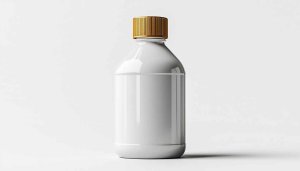 White Liquid Bottle with Gold Cap Mockup Display Wallpaper