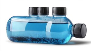 Aquamarine Mouthwash Bottles Still Life Mobile Wallpaper Background