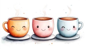 Cute Coffee Cups Cartoon Illustration for Desktop Mobile Background