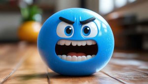 Cartoon Blue Angry Emoji Face Wallpaper 4K Desktop Background