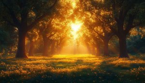 Golden Forest Sunlight 4K Desktop Background Nature Mobile Wallpaper