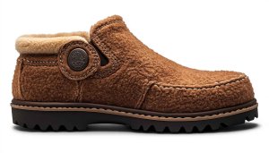 Brown Wooly Textile Loafer Shoe, Rugged Sole Footwear Photo