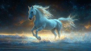 White Horse Running Water Fantasy 4K Desktop Mobile Wallpaper
