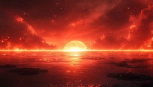 Red Starscape Wallpaper, Fiery Ocean, Celestial Red Background