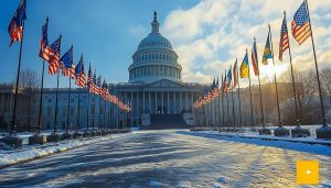 United States Capitol Building Winter Snow 4K Desktop Background