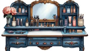 Ornate Blue Vanity Table Makeup Desktop Background Wallpaper