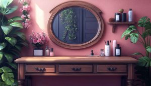 Vintage Vanity Makeup Table Wallpaper 4K Desktop Background