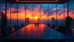 Office Sunset Cityscape 4K Desktop Background Free Mobile Wallpaper