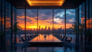 City Skyline Sunset View Office 4K Desktop Wallpaper Free