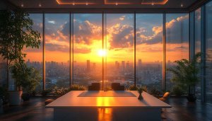City Sunset View Office 4K Desktop Background Free Wallpaper