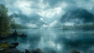 Misty Lake Mountains Landscape Wallpaper 4K Desktop Background Free
