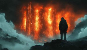 Fiery Cityscape Mobile Wallpaper, Post Apocalyptic 4K Desktop Background