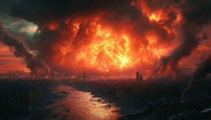 Apocalyptic Cityscape 4K Wallpaper - Fiery Destruction Mobile Background