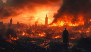 Burning London Cityscape 4K Wallpaper Apocalypse Desktop Background