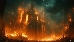 Burning City 4K Desktop Wallpaper Fiery Fantasy Mobile Background