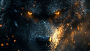 Fiery Eyes Black Wolf 4K Wallpaper for Mobile and Desktop