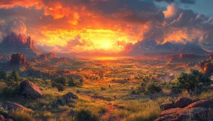 Fiery Sunset Mountain Landscape 4K Desktop Mobile Background Wallpaper