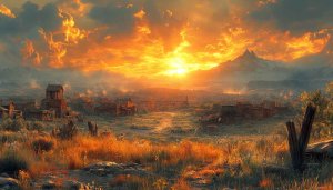 Western Landscape Wallpaper 4K: Old Town Sunset Mobile Background